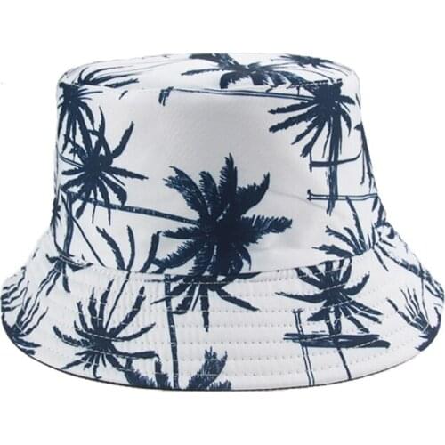 Bucket Hats Women Double Sided Coconut Tree Wide Brim Fisherman Hats Casual Sun Protection Beach Party Sun Hat Gorras Para Mujer