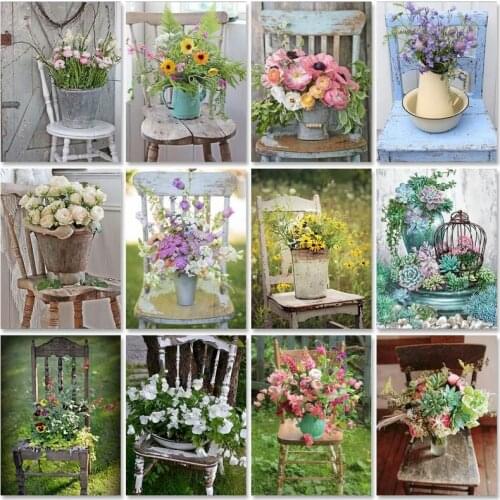 PhotoCustom 40x50cm Paint By Numbers Flowers DIY Set of Acrylic Paint For Painting By Numbers On Canvas Scenery Home Decor