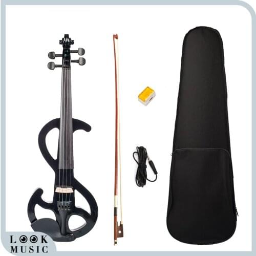 Full Size 4/4 Electric Violin Solid Wood Silent Fiddle Maple Body Solidwood Fingerboard Pegs With Violin Parts SET Black Violin