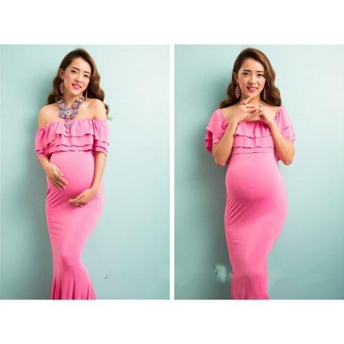 Sexy V neck Pregnancy Dresses Maternity Shoot Dress Photography Pregnant Women Maxi Maternity Gown Photo Props Pink