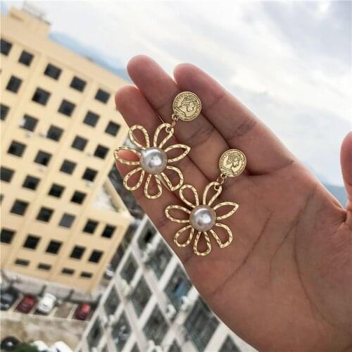 Fashion Jewelry Gold Color Large Flower Drop Earrings For Women Ladies Pearl Daisy Earrings Girls Gifts Pendientes Brincos
