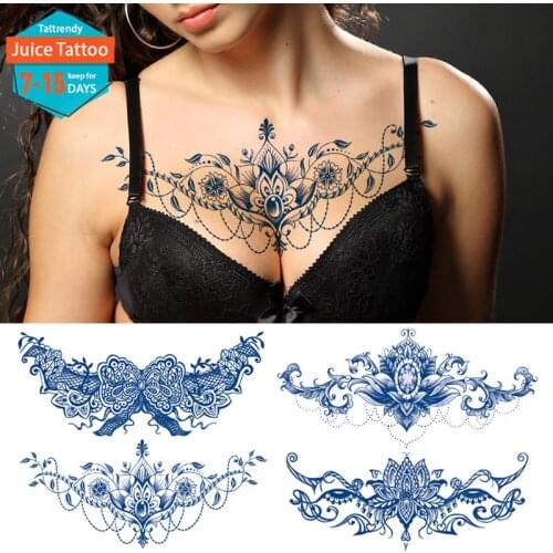 Juice Long Lasting Tattoo Fake Chest Flash Tattoo Large Flower Shoulder Arm Sternum Tattoos Henna Body/Back Paint Under Breast