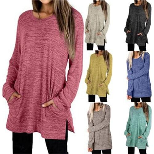 Womens Clothing O-Neck Long Sleeve Solid Color Sweatshirt Ladies Pullovers Hoodie Autumn Winter Fashion Casual Loose Tunic Tops