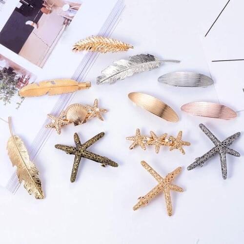 Vintage Starfish Pearl Hairpin for Women 2020 New Leaf Spring Hair Clip Girl Metal Hair Accessories