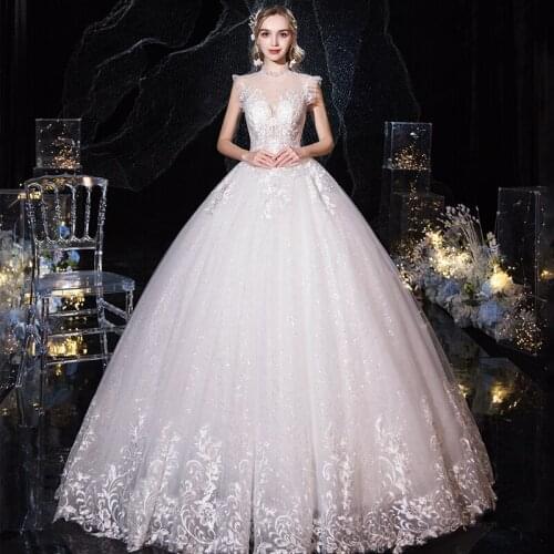 Wedding Dress 2020 Elegant High Neck Sleeveless Lace Embroidery Wedding Ball Gown Vestido De Noiva Floor-length Bridal Gowns