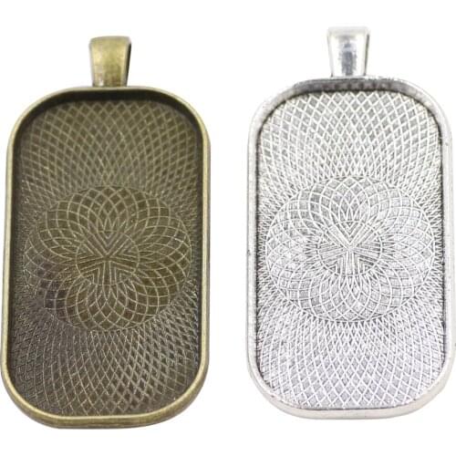 ZHUBI 5pcs Fit 24*48mm Glass Cabochon Setting Silver Plated Rectangl Blank Tray Base Bezel Pendant Settings DIY Jewelry Findings