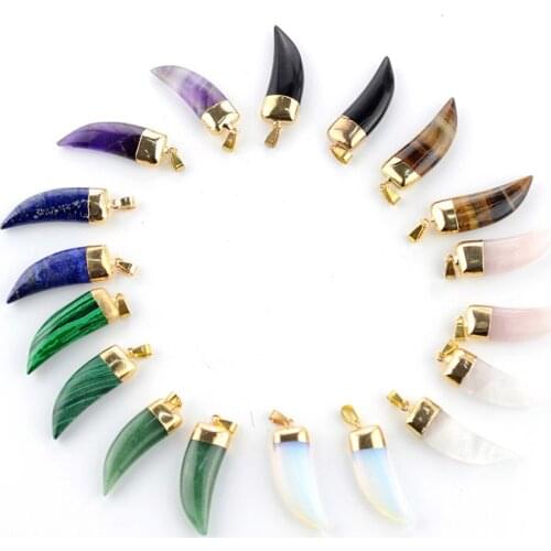 1pcs Horn Quartz Amethysts Opal Pendant Crescent Moon Natural Gem Stone Crystal Chokers Pendant for Women Necklace Making