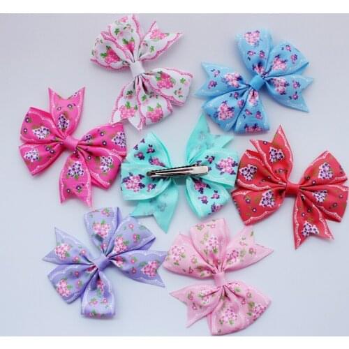 Novel designs12pcs/lot Kids/Girl/Princess Spot Printing Ribbon Bow Flower Hair Clip Barrettes for kids hair pin clothes