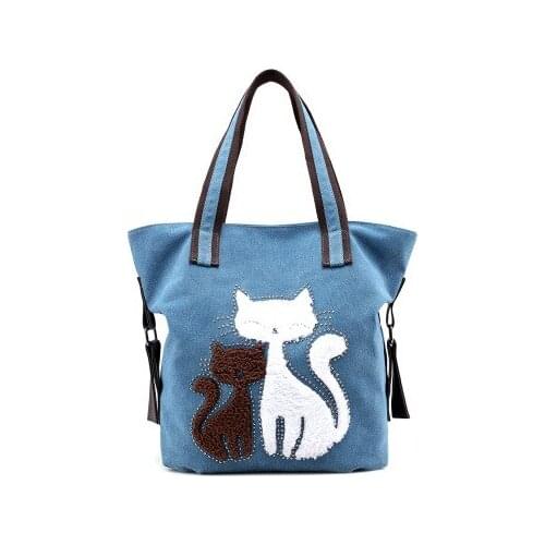 2020 Womens messenger handbag canvas bag with cute cat small shopping Beach shoulder bag purse bolsa feminina bolso mujer