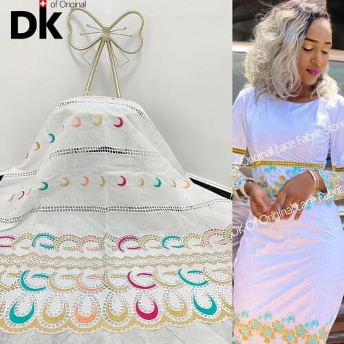 2021 High Quality African 100% Cotton Swiss Voile Lace Fabric With Stones Soft Embroidery Dry Voile Lace Materials In Switzerlan