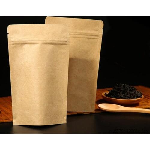 300pcs Zipper Storage Bags Brown Stand Up Kraft Paper Bags Aluminum Foil Zipper Packaging Bag For Coffee Tea