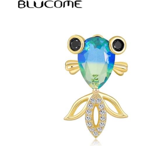 Blucome Creative New Korean Goldfish Brooch High-Grade Pure Copper Tourmaline Animal Brooch Real Brooches Pins