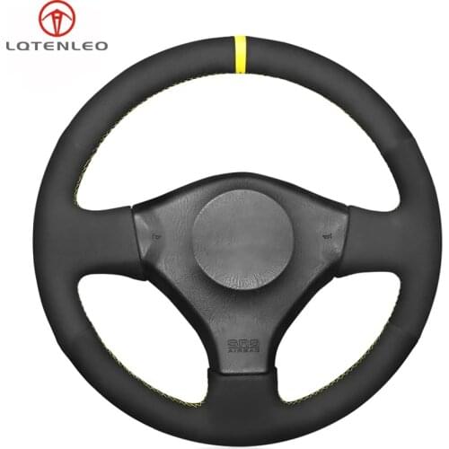 LQTENLEO Black Suede Hand-stitched Car Steering Wheel Cover For Nissan Skyline R34 GTR GT-R BNR34 1999 2000 2001 2002