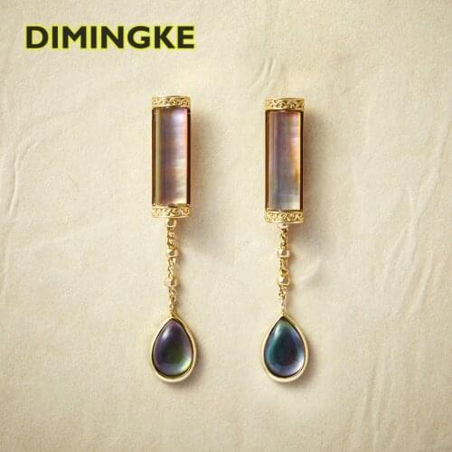 DIMINGKE Natural Agate Crystal Tassel Earrings 100% S925 Sterling Silver Womens Jewelry Party Birthday Gift