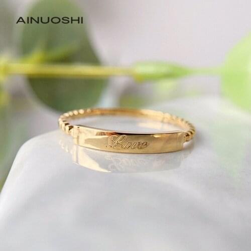 AINUOSHI 18K Gold Promise Engagement Anniversary Ring for Women Classic Popular Ring Fine Jewelry (You Can Engraving Letters)
