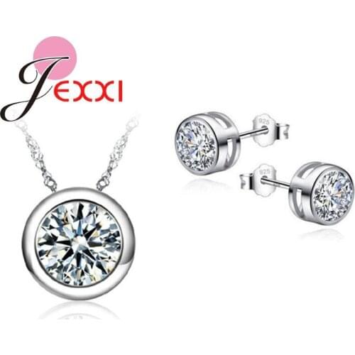 Top Quality Round Luxury Jewelry Sets For Women Accessories Wedding Bridal Pendant CZ Necklace Stud Earrings Set