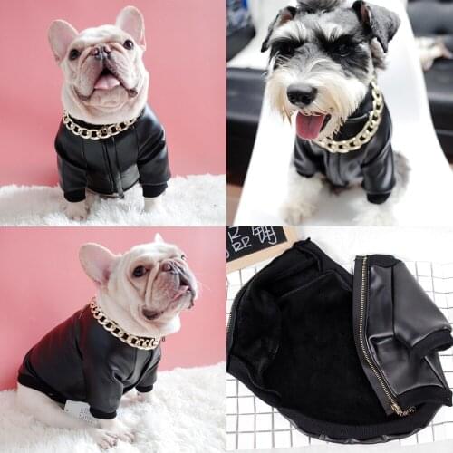 Leather Pu Dog Costume Coat Jacket with Zipper Pet Puppy Warm Clothes French Bulldog Chihuahua Dogs Clothing Roupa Para Cachorro