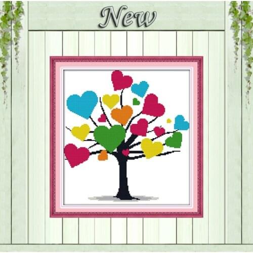 Colorful tree heart decor paintings counted printed on canvas DMC 14CT 11CT chinese Cross Stitch Needlework Sets Embroidery kits