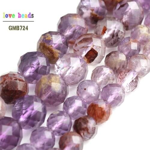 AAA Natural Faceted Purple Ghost Quartz Stone Round Beads for Jewelry Making Diy Bracelet Necklace 7.5'' strand 6mm 8mm