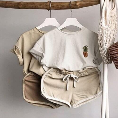 Summer Children Boy Girl Short Sleeve Pineapple T-shirt + Shorts Suit Infant Kids Baby Boy Girl Coconut Tree Clothes Suit