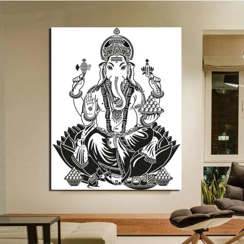 Lord Ganesha Black And White Canvas Painting Prints Living Room Home Decoration Modern Wall Art Oil Painting Posters Pictures