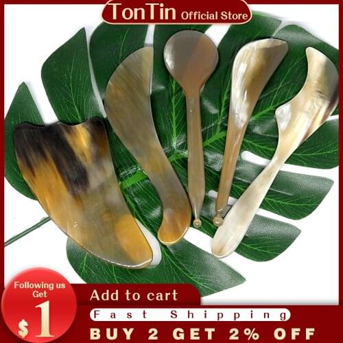 Tontin natural Yellow Ox Horn Arm Leg Slimming V Line Face guasha Massage tool gua sha scraper board for paint removal gua-sha