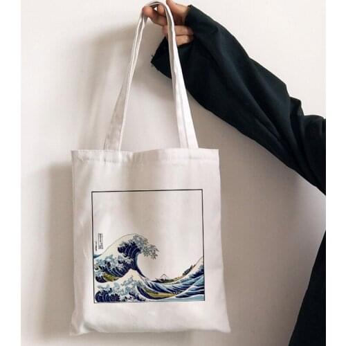 Cute Cartoon Art Female Shoulder Canvas Bag High Capacity Informal Canvas Bag Harajuku Interesting Printing of Japanese Storm