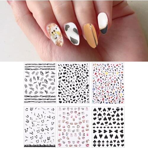 Nail Art Sticker Accessories Taro Milk Pattern Cute Cartoon Cow Black and White Nail Applique Heart of Spade Sticker Decoration