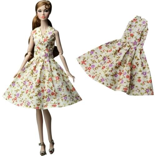 NK 1x Doll Skrit Handmade Yellow fashion floral dress Model outfit For Barbie Doll Accessories Child Toys Girls' Gift 03A 5X