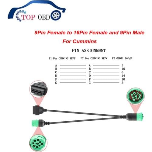 OBD2 Truck Diagnostic Tool 16 Pin Cable J1708 J1939 Connector OBD to OBD2 6 Pin 9 Pin Truck Scanner Cable for Cummins truck