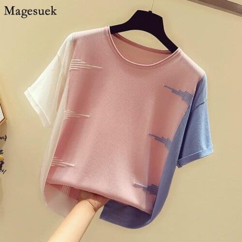 Solid Pink O-Neck Tshirt Women 2021 Summer Thin Knitted Plus Size Loose Casual Woman T-Shirts Fashion Tops Tee Shirt Femme 13448