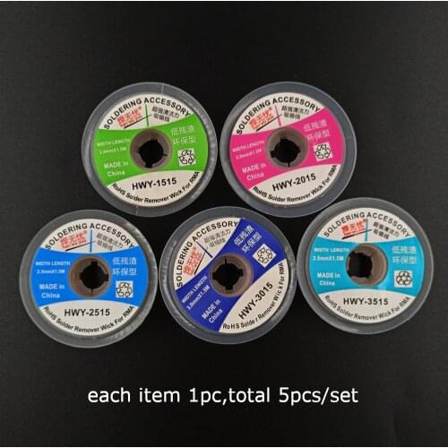 ESPLB Desoldering Braid 5pcs/Set 1.5M 5FT HWY-1515/2015/2515/3015/3515 Desolder Wire BGA Wick Soldering Remover