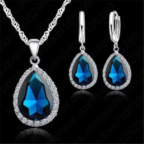 High Quality Rhinestone Crystal Necklaces Wedding Necklace Pendants For Women 925 Sterling Silver Necklace Jewelry Set