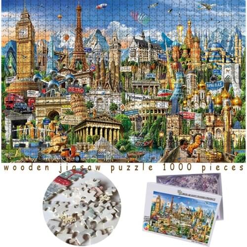 MOMEMO World Landscape Wooden 1000 Pieces Adults Jigsaw Puzzles World Famous Building Collection Adults 1000 Pieces Puzzle Toys