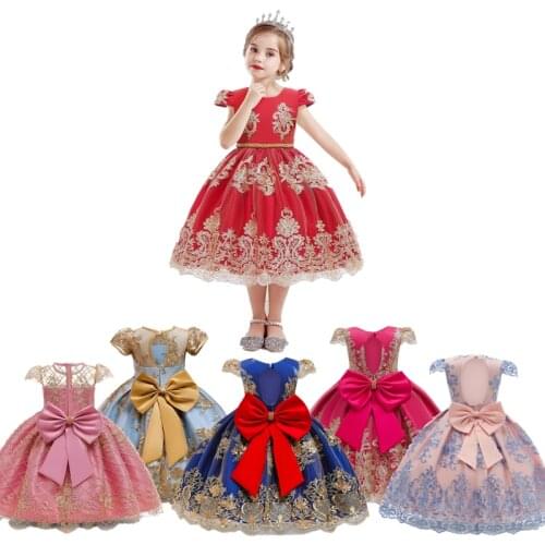 Big Bow Backless Dress for Girls Clothes vestidos infantils Formal Princess Dress Party Pageant Gown Little Girl Birthday Frocks