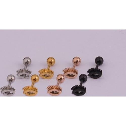 Simple Cute Vintage Small Stainless Steel Eye Shape Zircon Ear Cartilage Stud Earring Trendy Punk Gold Color Ear Cuff Jewelry