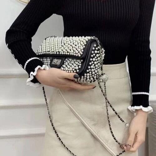Luxury Pearl Flap Chain Bags for Women 2021 Famous Brand Designer Bags Female Ladies Handbags and Purses Crossbody Shoulder Case