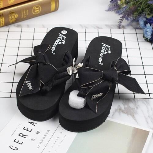 Summer Female Buy Beach Seaside Slippers Online Handmade High Heel Wedge Platform Flip Flops Womens Shoes