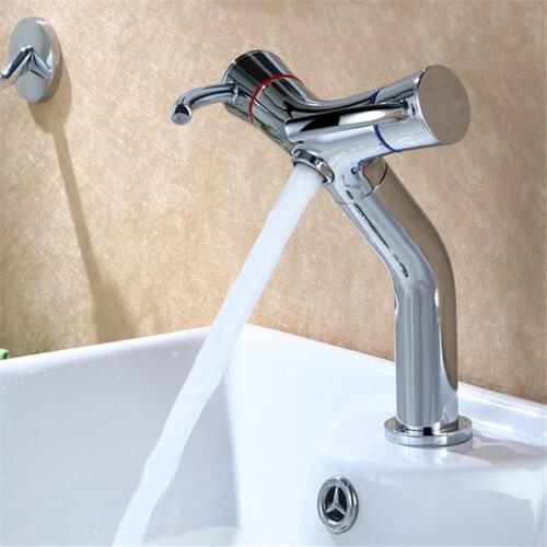 Bathroom Basin Faucets Solid Brass Sink Mixer Tap Hot & Cold Dual Handle Deck Mounted Chrome Lavatory Crane Tap Unique Design
