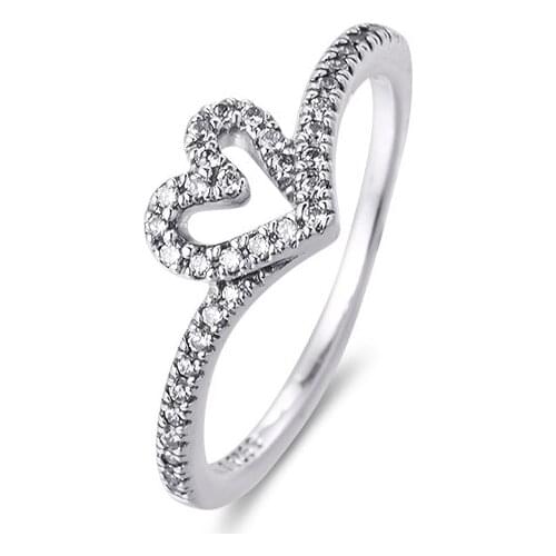 Sparkling Wishbone Heart Rings 100% Authentic 925 Sterling-Silver-Jewelry Free Shipping