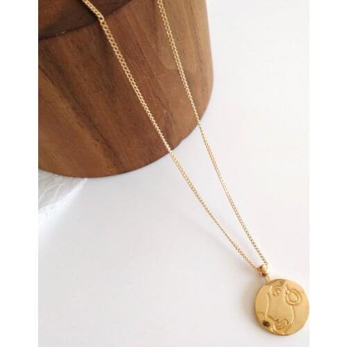 Timlee N052 Temperament Trend Round Pendant Abstract Face Alloy Necklace ,Fashion Sweater Chain Jewelry Wholesale