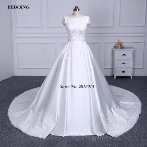 Vestidos De Novia Real Photo A-line Wedding Dresses Boat Neck Robe De Mariage Wedding Gowns With Lace Appliques