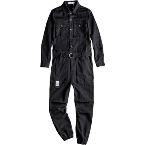 Japanese and Korean jumpsuit mens cotton overalls overalls loose overalls green black overalls