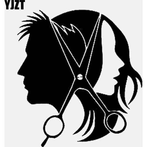 YJZT 13.2CM*14.4CM Salon Beauty Hair Scissors Hairstyle Vinyl Black/Silver Car Sticker C22-0057