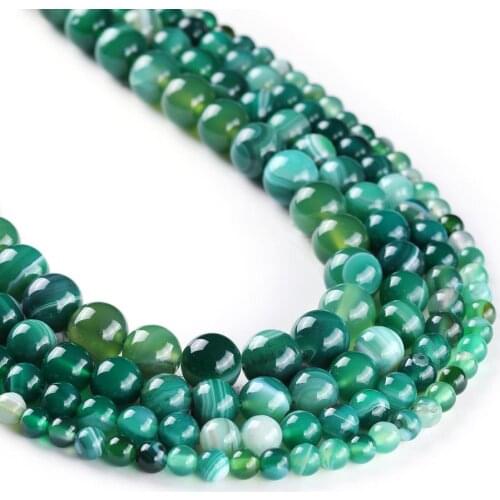 Green Stripe Agate Smooth Round Natural Gemstone Loose Beads Sold by Strand Size 6mm 8mm 10mm 12mm