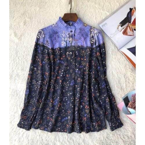 ElfStyle Women Viscose 100% Long Sleeve Contast Floral Printed Shirt Top With Ruffled Neck