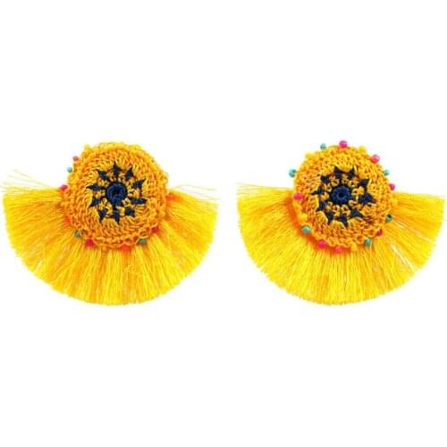 Colorful Bead Chunky Tassel Pendant Flower Drop Dangle Earrings for Women Florate Brand Wholesale Rope Braided Statement Earring