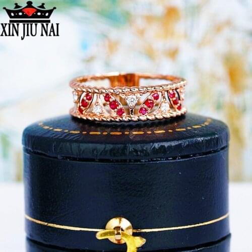 Vintage Red White Crystal Rings For Women 18K Rose Gold Zircon Ruby brand Ring Anniversary Gift Jewelry Bague Femme 925 ring