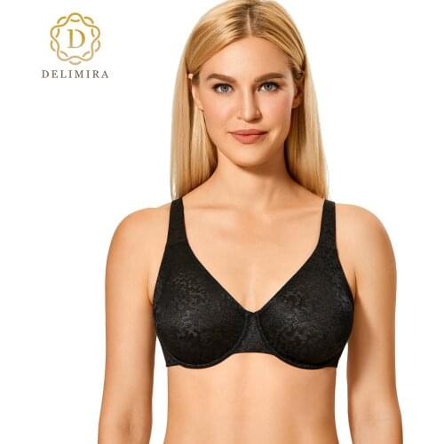 DELIMIRA Womens Full Coverage Unlined Plus Size Underwire Seamless Jacquard Mesh Bra