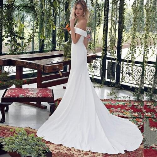 Magic Awn Off The Shoulder Satin Boho Wedding Dresses Mermaid Simple Beach Mariage Gowns Sweep Train Cheap Vestidos De Novia